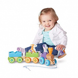 Дървен влак Melissa and Doug за дърпане - ферма 14608