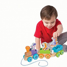 Дървен влак Melissa and Doug за дърпане - ферма 14608