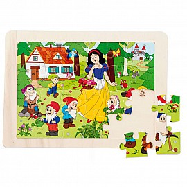 Дървен пъзел с рамка "Снежанка и седемте джуджета"
