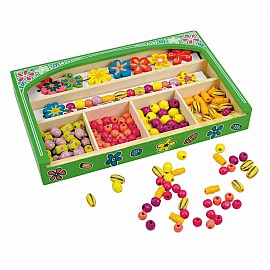 Мъниста в дървена кутия "Цветя"