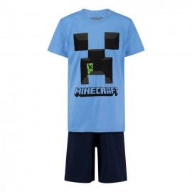 Пижама Minecraft Creeper Blue с къс ръкав и панталон
