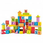 Дървен конструктор с цифри и букви, 60 части
