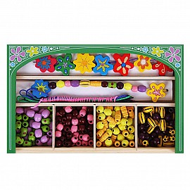 Мъниста в дървена кутия "Цветя"