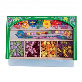 Мъниста в дървена кутия "Цветя"