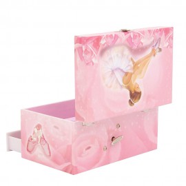 Музикална кутия за бижута с чекмедже Балерина - розова