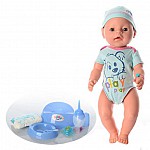 Кукла бебе Raya Toys със 7 функции и 10 аксесоара, Син