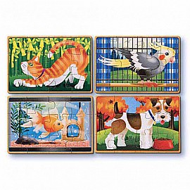 Дървен пъзел Melissa and Doug 4 в 1 Домашни любимци 13790