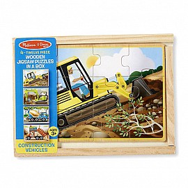 Дървен пъзел Melissa and Doug 4 в 1 Строителни машини 13792