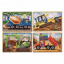 Дървен пъзел Melissa and Doug 4 в 1 Строителни машини 13792