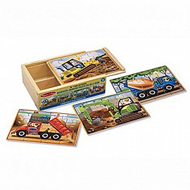 Дървен пъзел Melissa and Doug 4 в 1 Строителни машини 13792