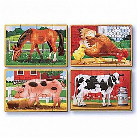 Дървен пъзел Melissa and Doug 4 в 1 Животни от фермата 13793