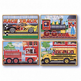 Дървен пъзел Melissa and Doug 4 в 1 Превозни средства 13794