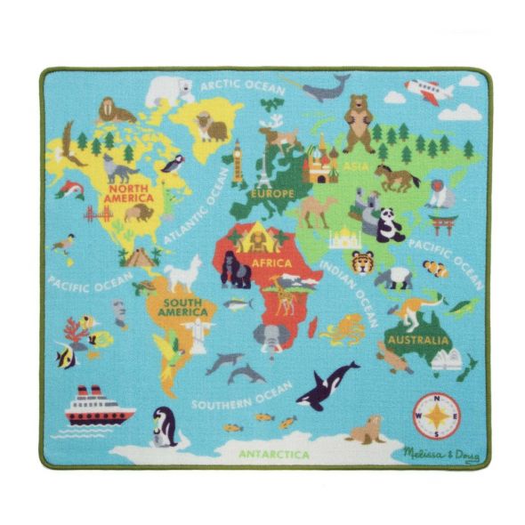 Детско килимче Melissa and Doug Пътуване по света с дървени превозни средства 15194