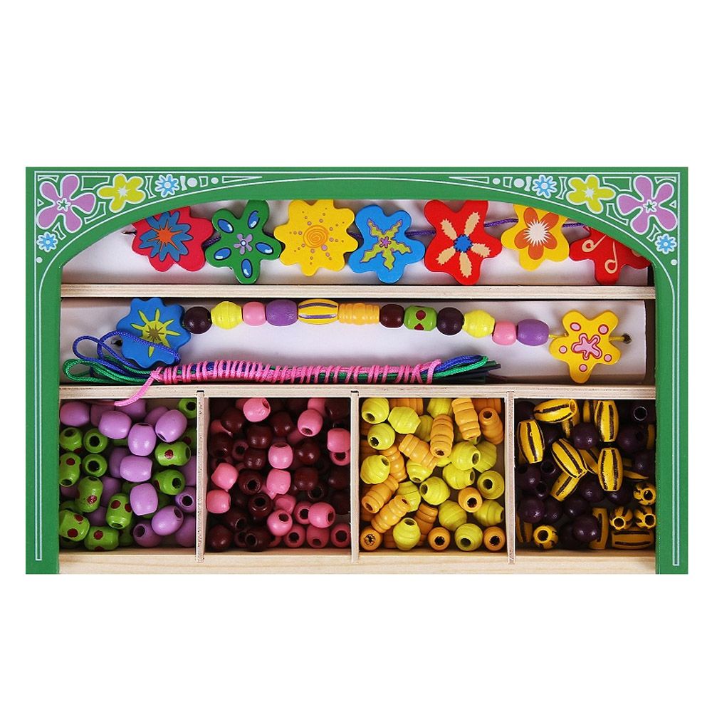 Мъниста в дървена кутия "Цветя"