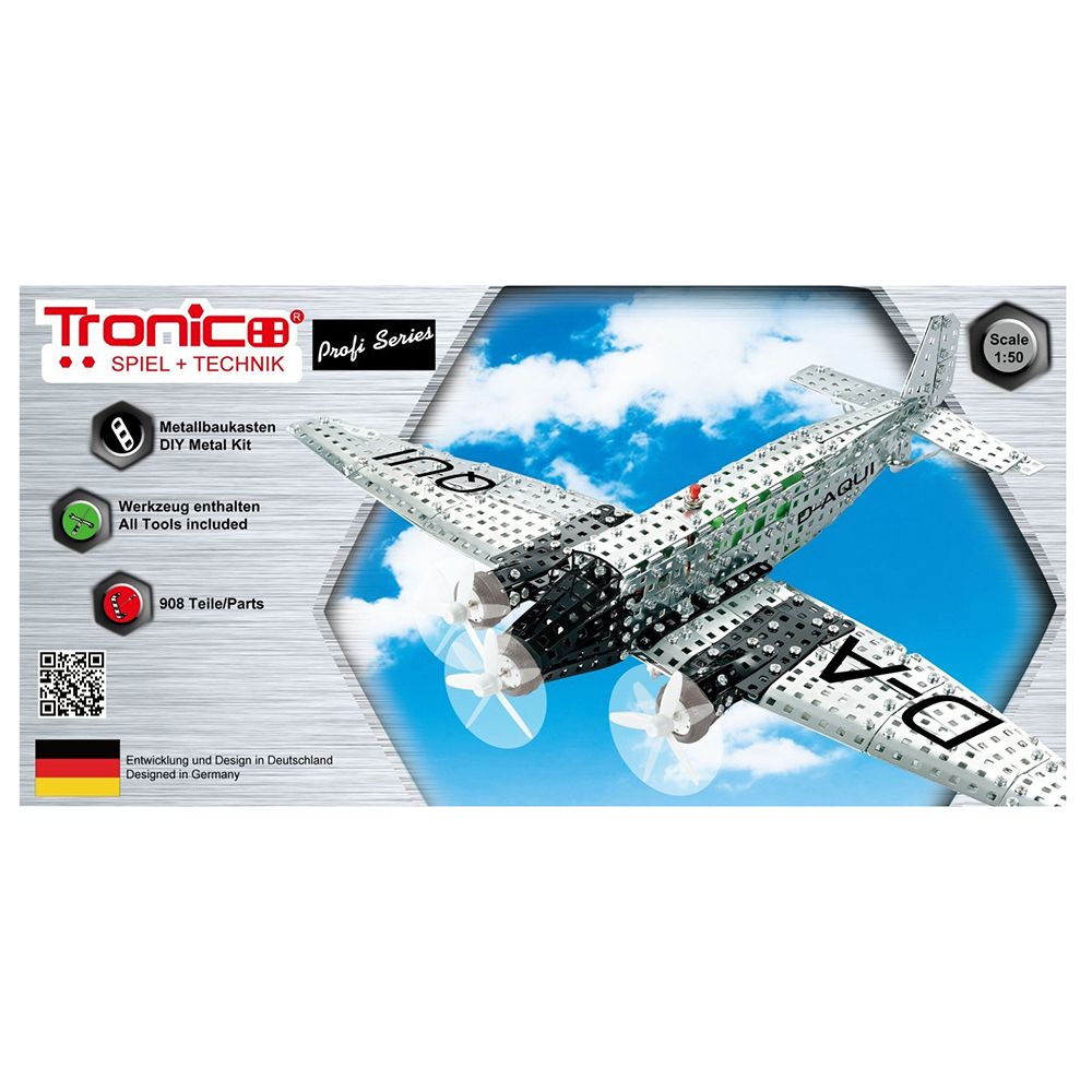 Метален конструктор с батерии, Самолет JUNKERS JU52, Profi Serie, Tronico