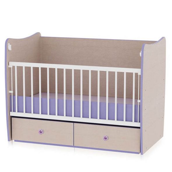 Бебешка дървена кошара Lorelli Matrix 60х120 дъб/виолетово