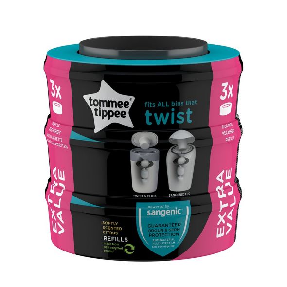 Комплект Tommee Tippee 3 бр. резервни касети за хигиенен кош Twist&Click