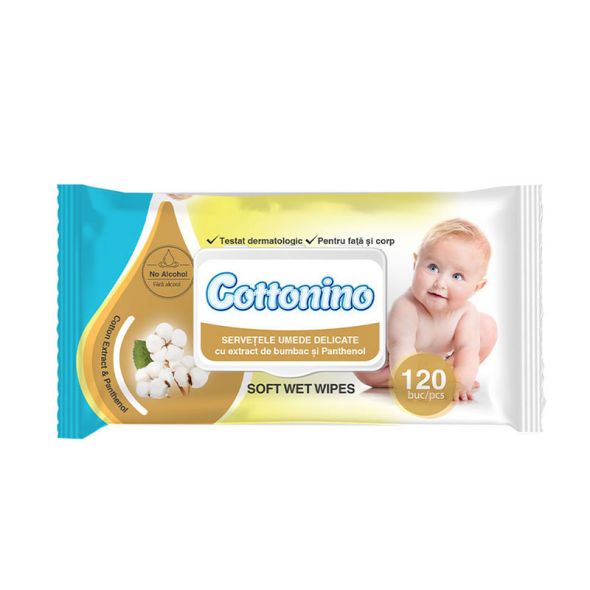Мокри кърпи Cottonino С Памук и пантенол 120 бр.